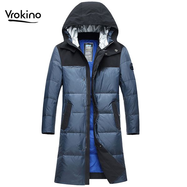 

2019 fashion bright long down jacket men's winter new thick warm white duck down youth hooded casual winter clothes pike, Black