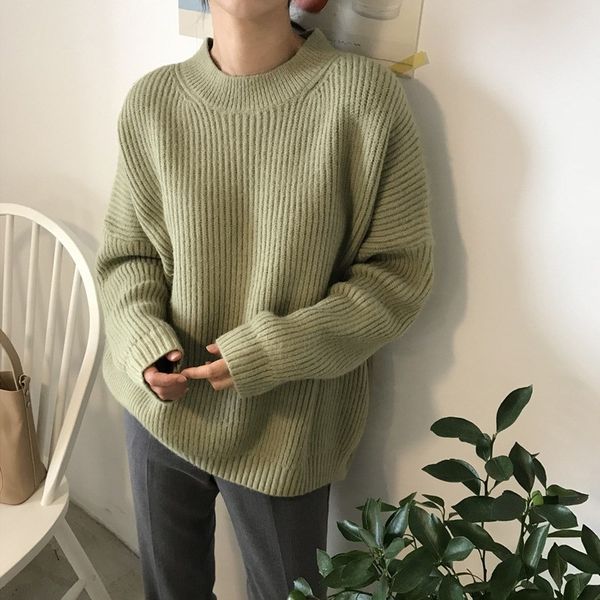 

elegant loose long sleeve knitted sweater women solid o-neck pullover sweater autumn winter loose jumper, White;black