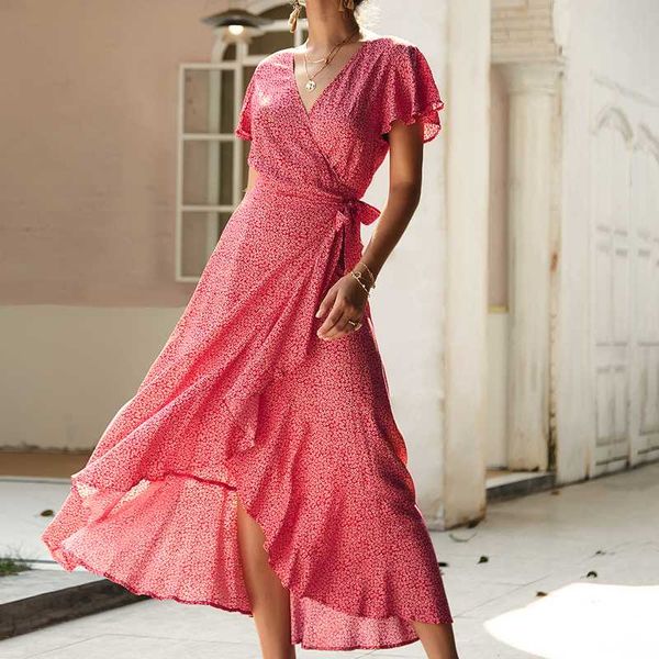 

robe femme vintage print women summer ruffles dress 2019 elegant v neck wrap sashes dresses female party long maxi dress, Black;gray