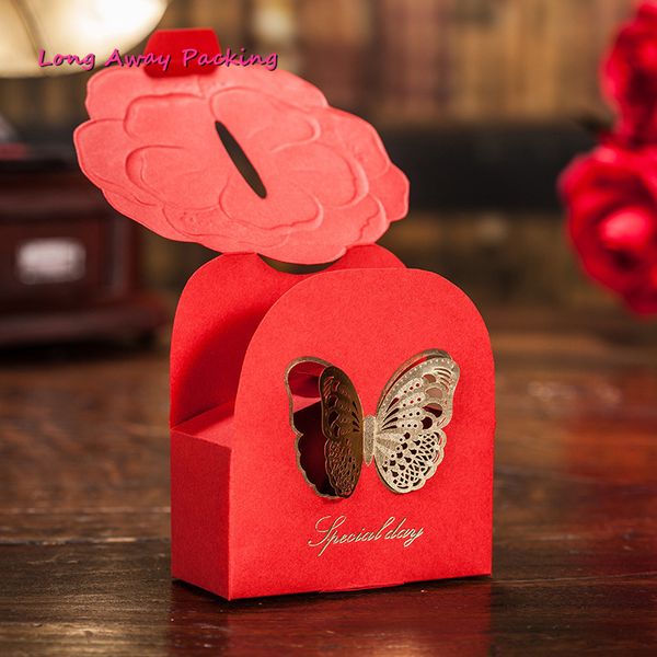 

20pcs hollowed butterfly red candy bag packaging box creative wedding candy party supplies party boxes
