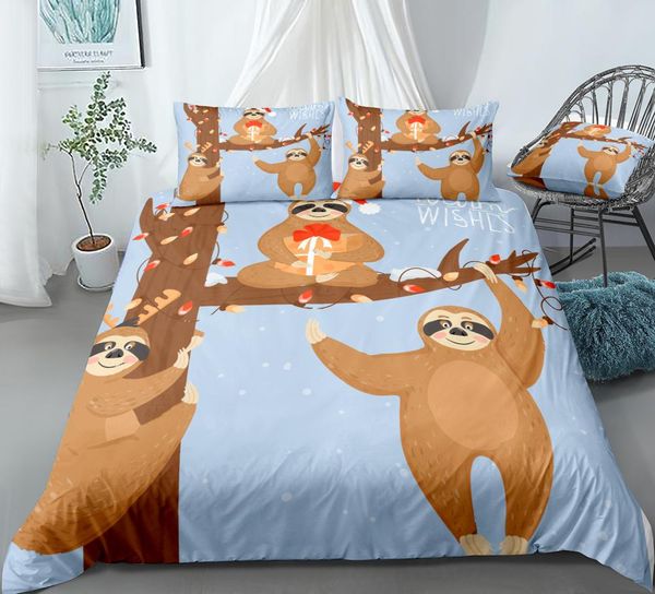 

sloths duvet cover set christmas sloths bedding cartoon animals quilt cover  home textiles animal bed set blue dropship