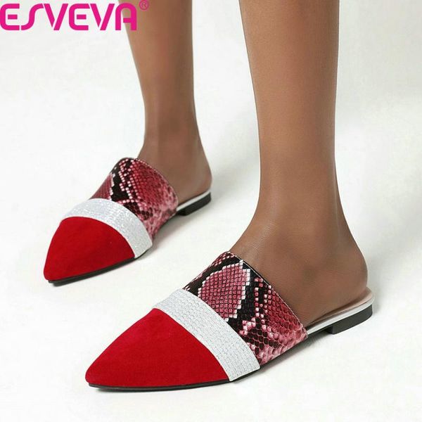 

esveva 2020 women sandals summer fashion slip on shoes pu leather pointed toe square low heels slingback women shoes size 34-43, Black