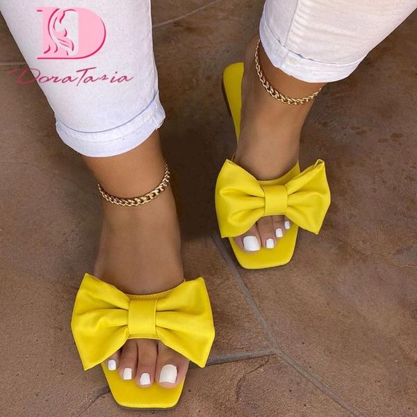 

doratasia 2020 new fashion large size 43 women slides low heels butterfly-knot summer outside women slippers, Black