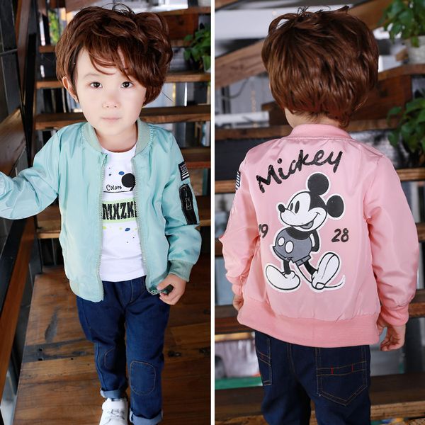 

kids mickey coat baby girl clothing boy coat cartoon print flight jacket autumn children's coat children's clothing, Blue;gray