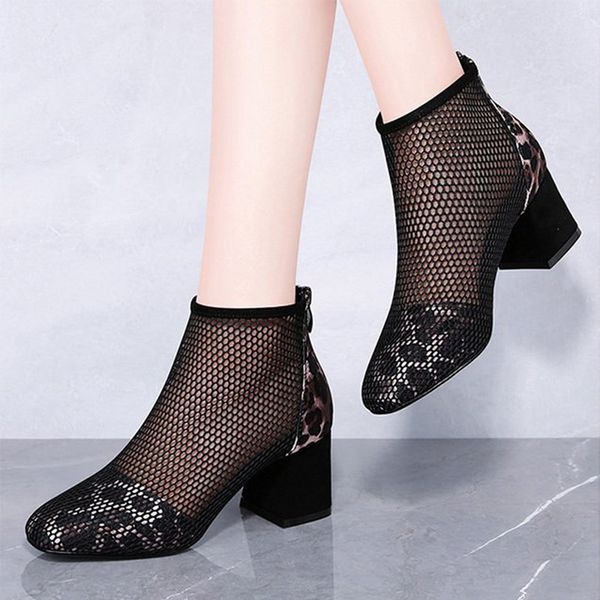 

woman mesh pumps leopard 2020 women fashion breathable shoes ladies zip square heels women's spring comfortable footwear, Black