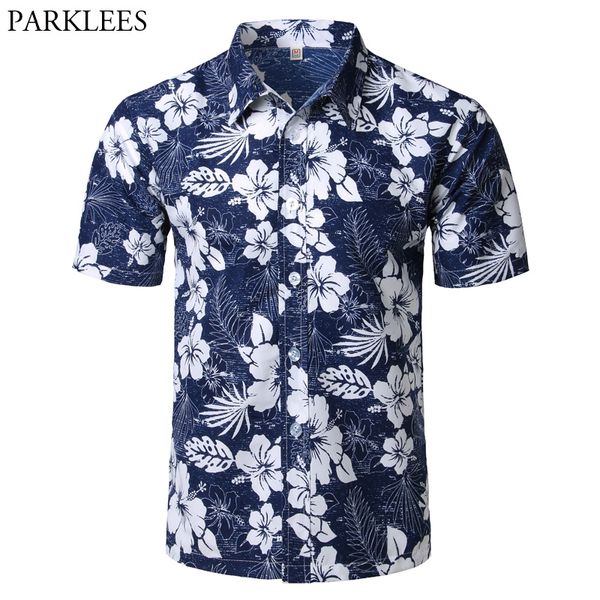 

summer beach hawaiian shirt men classic button down short sleeve floral aloha shirts mens casual holiday vacation camisas hombre, White;black