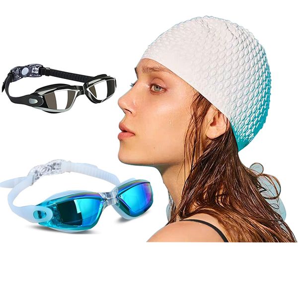 

perscription swim glasses myopia children women long hair silicone caps set diving eyewear men kids swimming goggles gear