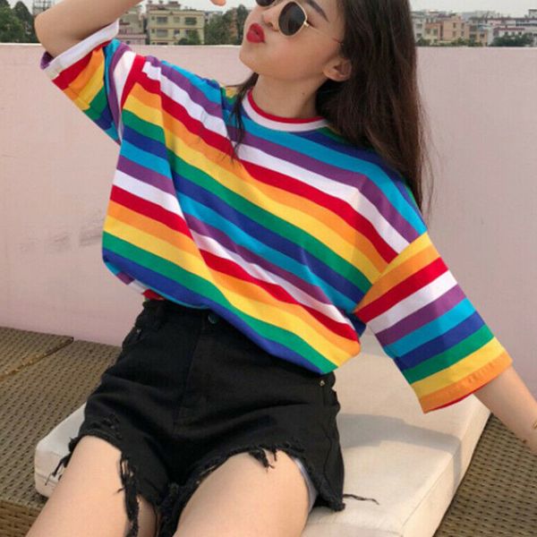 

oversized t shirt women striped half sleeve tshirt fall clothes for women casual t-shirt womens clothing tee shirt femme, White