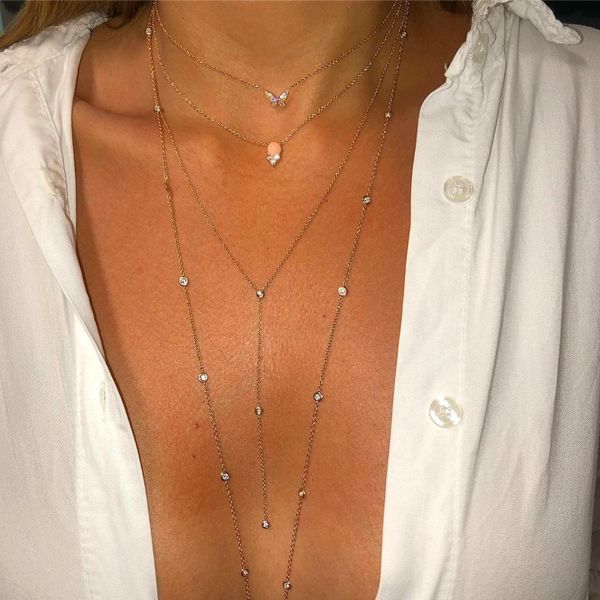

2017 three color 100% 925 sterling silver 45cm 85cm 102cm layer long link chain dainty delicate thin silver chain cz necklace