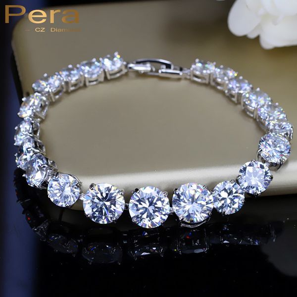 

pera new fashion women tennis charm bracelet big round connected cubic zirconia stone inlay jewelry for party gift b063, Golden;silver