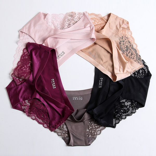 

fashion lace panties women 2020 cozy lingerie tempting briefs silk seamless women's underpant low waist intimates underwear, Black;pink