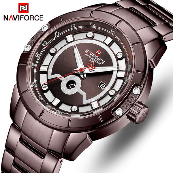 

naviforce mens watches brand fashion sport watch men full steel waterproof quartz wristwatch for men clock relogio masculino, Slivery;brown