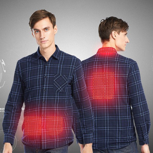 

zynneva new outdoors usb heated shirts men long sleeve smart rapid heating plaid shirt autumn winter warm striped shirt gc2118, Gray;blue