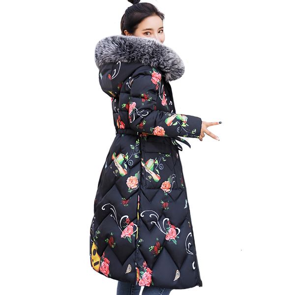 

female winter coat bilateral printing female cotton coat too thin parka, Black