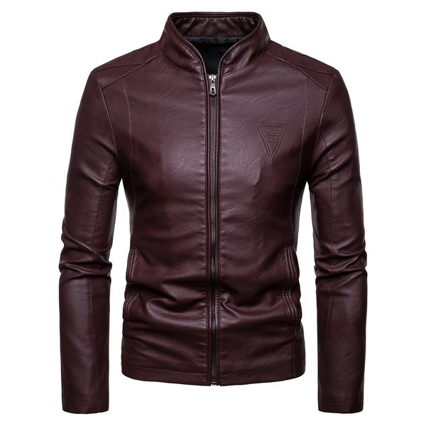 

2019 autumn new style men's korean-style slim fit stand collar large size england pu leather jacket, Black