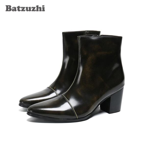 

7cm high increased men boots super star fashion leather ankle boots pointed toe party and wedding shoes men bota, Black