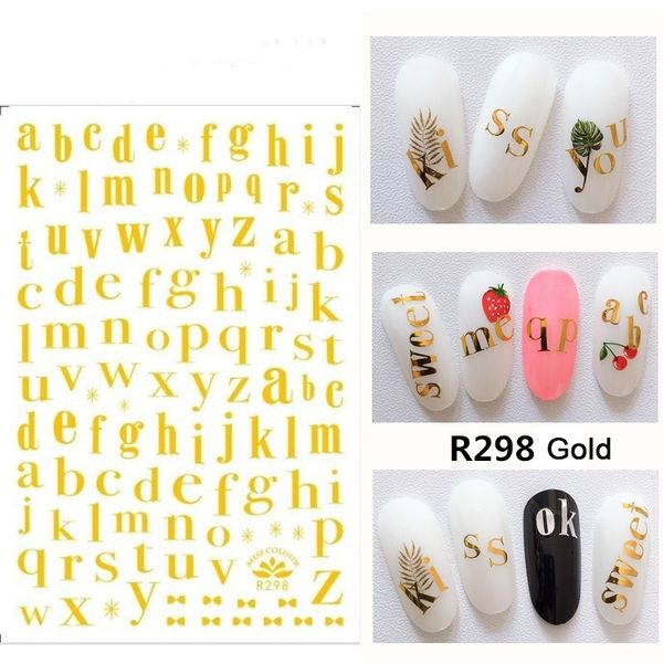 

nusx nail decoration stickers on nail of the inscription accessoires rose gold white letter decal sticker art for manicure, Black