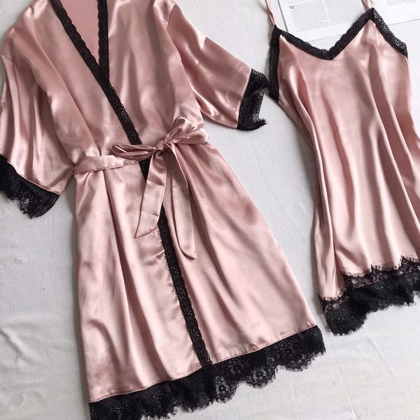 

2pcs женщин robe платье наборы sexy night платье пижамы женщин сна комплект robe белье белье sling ночное белье пижамы, Black;red