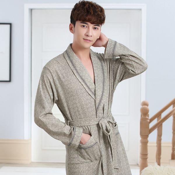 

new robe man bathrobe nightgowns new men's cotton pajamas yukata men badjas mannen peignoir de bain kimono cotton brand bathrobe, Black;brown