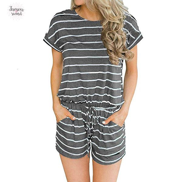 

летний женский полосатый комбинезон шорты вскользь с коротким рукавом o шеи женский комбинезон игровая одежда карманы комбинезоны плюс разме, Black;white