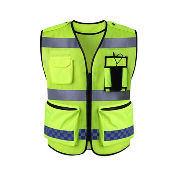 

running reflective vest high visibility reflective safety vest work multi pockets workwear safety waistcoat men, Black