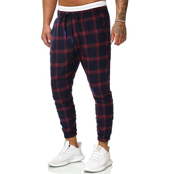 

2020 new casual plaid ankle-length pants men trousers hip hop jogger pants men sweatpants japanese streetwear, Black