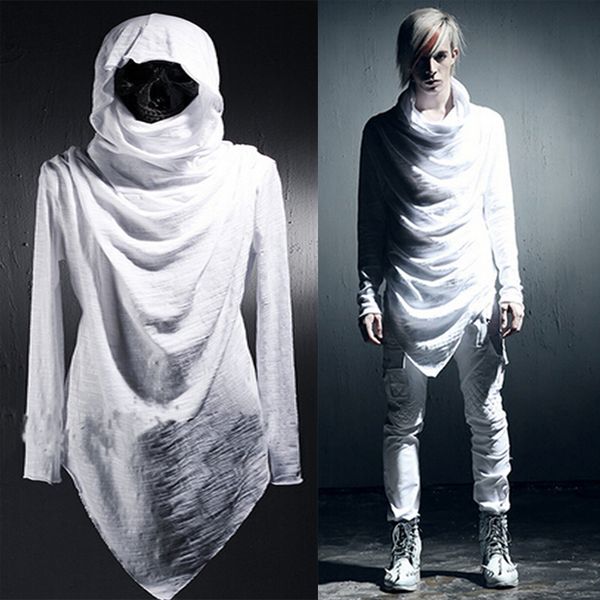 

celeb-авангардисты мужской одежды asymmetric дисбаланс hoodie длинного тройник рубашка модных волосы стилист пальто вершина, White;black