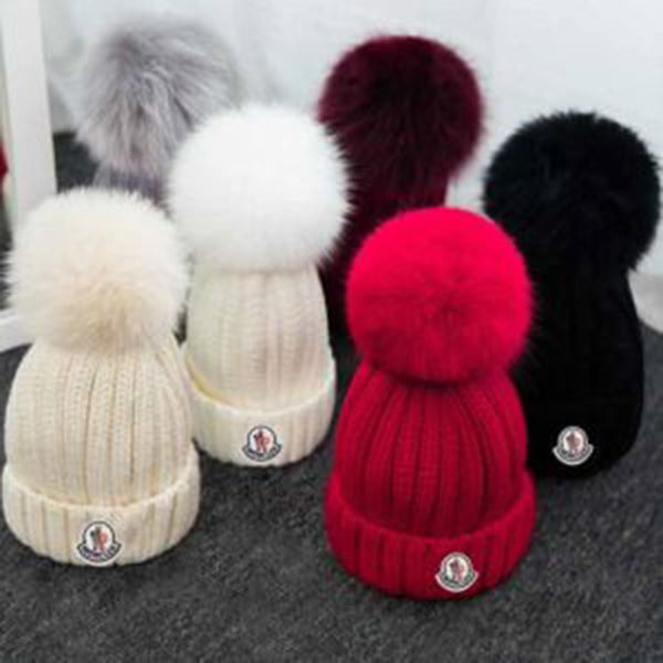 

Winter knitted real fur hat women thicken beanie with 15cm real fox fur fur pompom warm cap napback pompon beanie hat, Blue;gray