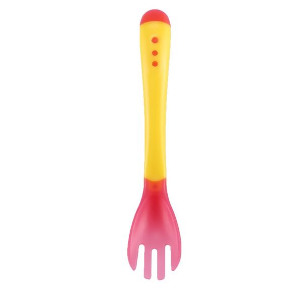 

1pcs / set safety temperature sensing fork baby cutlery food spoon kids cookware silicone paste for baby care