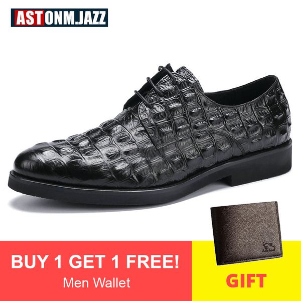 

men's casual genuine leather crocodile oxfords shoes wedding shoes for mens brogues gentleman business shoe dress moccasin, Black
