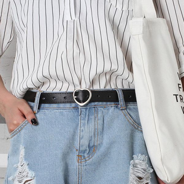 

ladies belt heart-shaped alloy buckle fashion wild jeans dress simple korean casual comfortable ladies belt, Black;brown