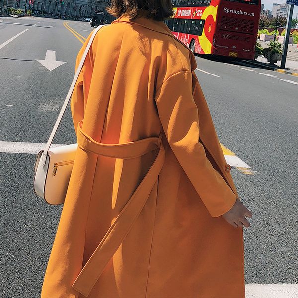 

spring nice the tide women's windbreaker loose leisure women's jacket medium and long section autumn coat female, Tan;black