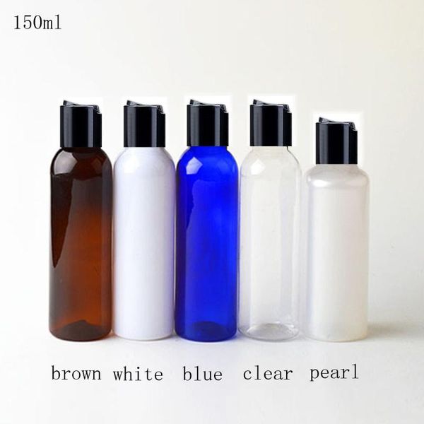 

50pcs 150ml disc cap white brown bottle empty plastic bottle pet lotion plastic empty bottles for shampoo gel