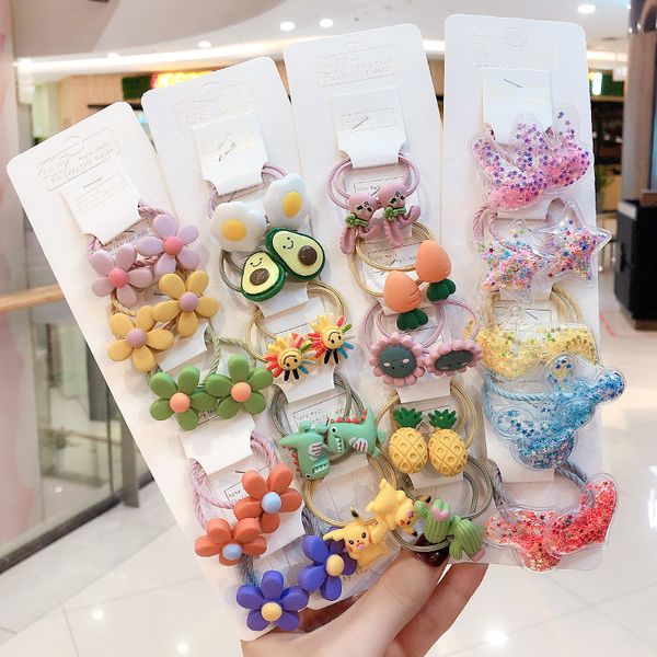 

cute cartoon princess flower elastic hair rubber bands crown scrunchies children girls kids accessories tie hair ring rope, Slivery;white