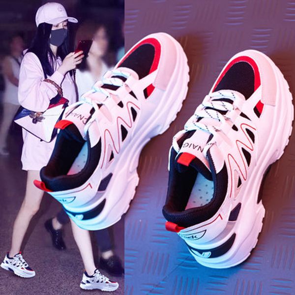 

sports women's shoes 2020 spring and summer new wild ins mesh breathable little white daddy casual mesh shoes tide women, Black