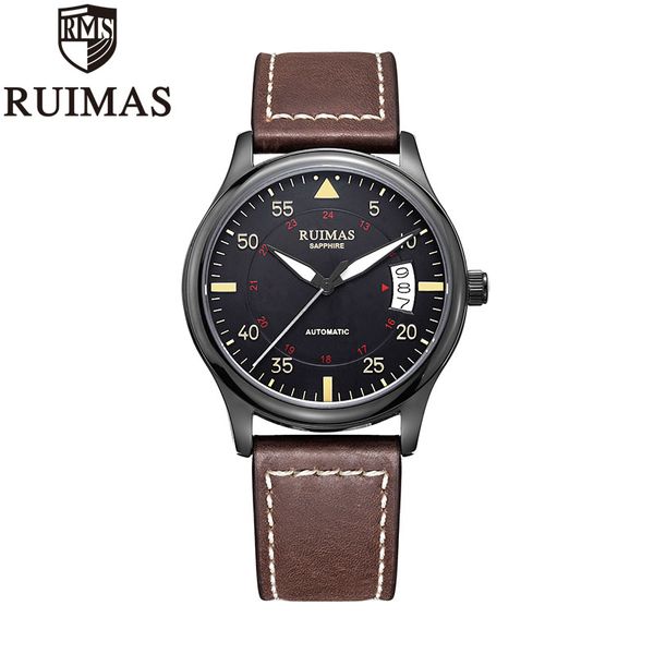 

ruimas automatic mechanical watch man luxury classic business miyota brand luminous male clocks retro wristwatch relogio, Slivery;brown