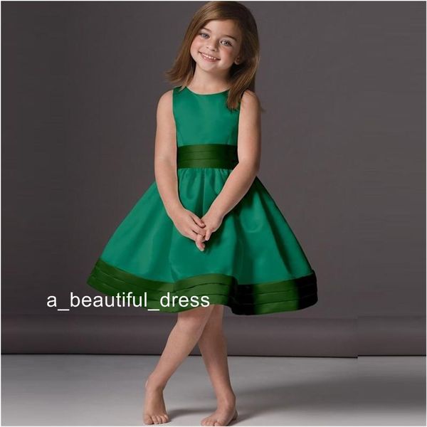 

lovely emerald green flower girl dresses a-line knee length scoop neck satin sleeveless children party gowns fg1349, White;blue
