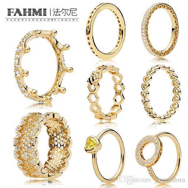 

fahmi 100% 925 sterling silver 1:1 temperament glamour 18k gold shining series magic crown hollow ring honeycomb honey ring women original, Slivery;golden