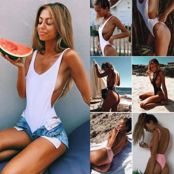 

women one piece bikini solid swimwear bandage backless swimsuit push up bra beachwear high waist brazilian bathing suit