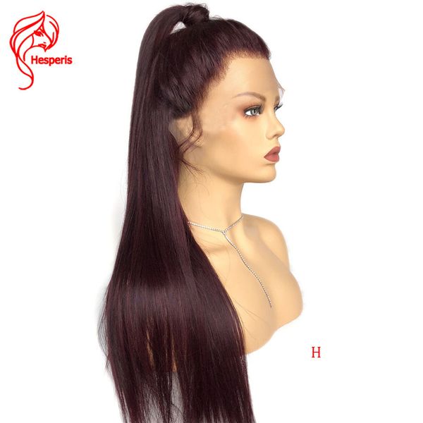 

hesperis 99j 13x6 lace front human hair wigs with pre plucked 150 density burgundy straight brazilian remy human hair wigs, Black;brown