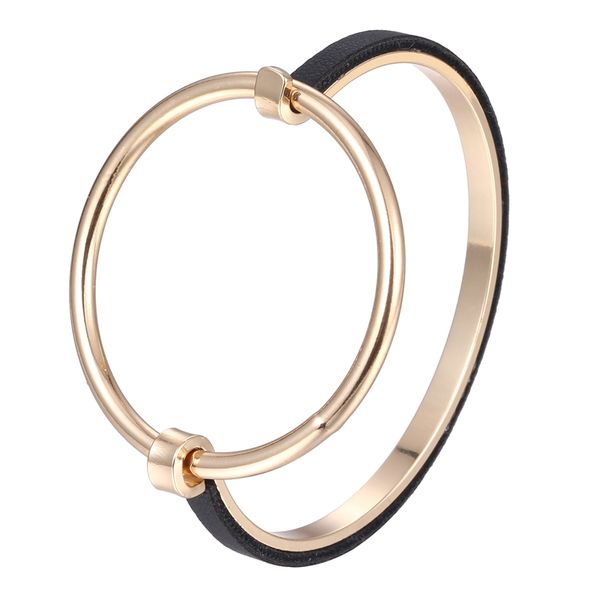 

minimalist punk round bangle for women gold-color exaggerate geometric metal skeleton bracelets jewelry, Black