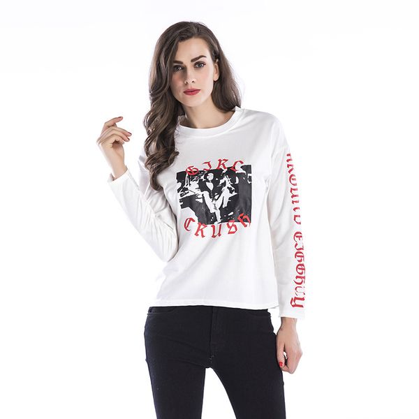 

new women's casual cool fashion hoodies long sleeve printed sweatshirts no hats round neck personalized loose tank tees 2 colors, Black