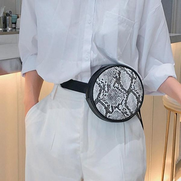 

snake print bag shoulder messenger handbags women waist fanny belt packs pu leather round crossbody chest bags phone money pouch