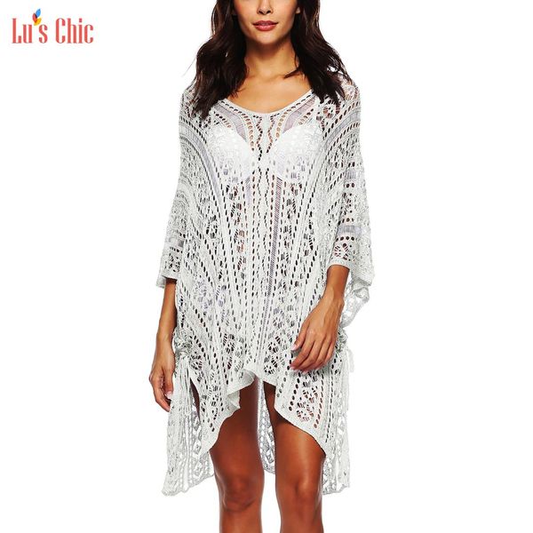 

lu' chic women' swimsuit cover ups mesh crochet beach dress bathing suit cover up beachwear pullover bikini swim suit coverups, Blue;gray