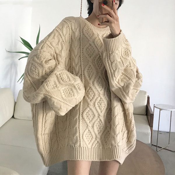 

new 2019 autumn winter women pullovers sweater oversize knitting loose elegant casual solid minimalist, White;black