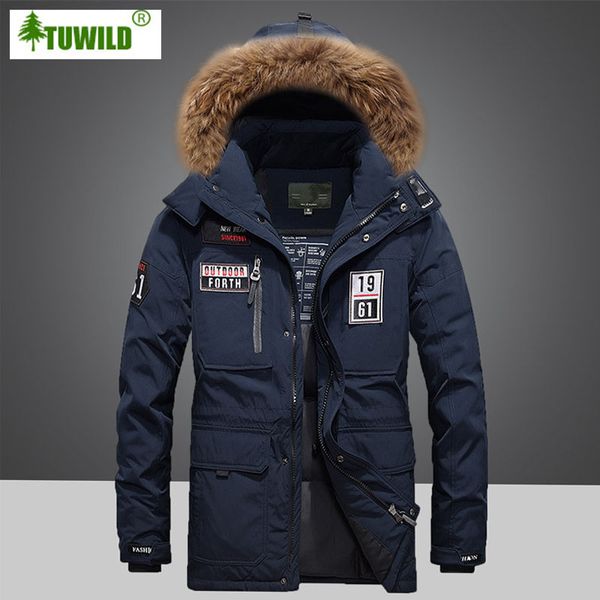 

men's russia 90% white duck down jacket men's large size warm windbreaker field work long paragraph super warm jacket fashion, Black