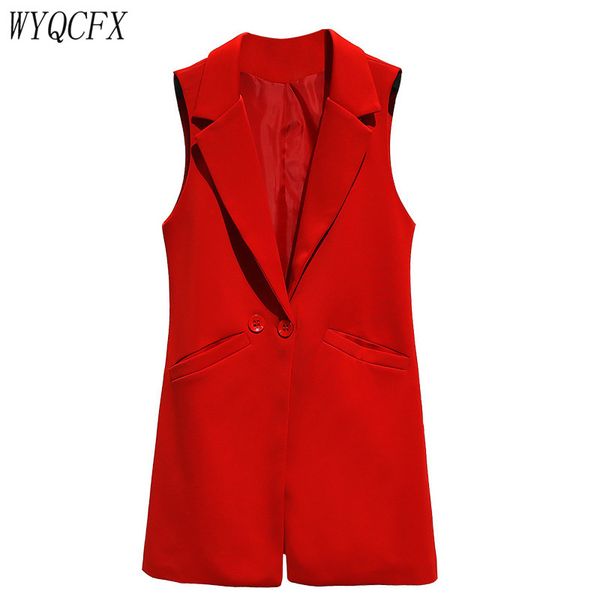 

2019 sleeveless long vest women slim spring autumn thin office blazer female fashion casual waistcoat jacket black red outwear, Black;white