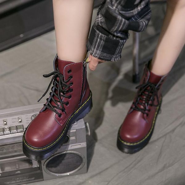 

monerffi 2020 leather boots woman boots platform women autumn winter black motorcycle waterproof thick heel shoes