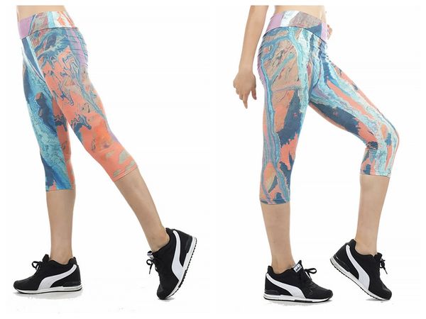

женские брюки йога брюки колготки брюки женский танец высокой талией активный каприз живопись окрашенный принт укороченные леггинсы узкие дв, Black;white