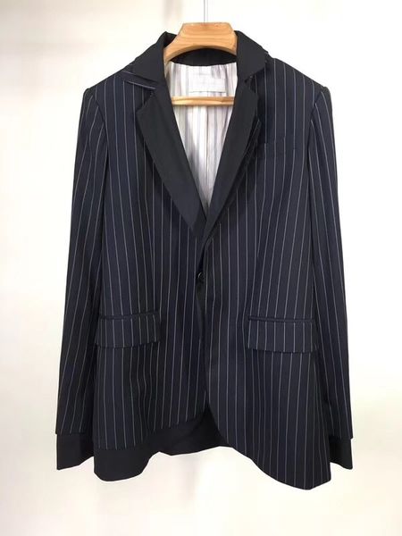 

2019 spring new women striped wool blazer coat yichenyiyi, White;black